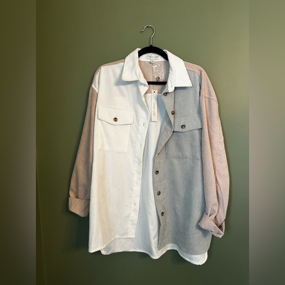 Colorblock Button Down T Shirt Cardigan - Picture 1 of 3